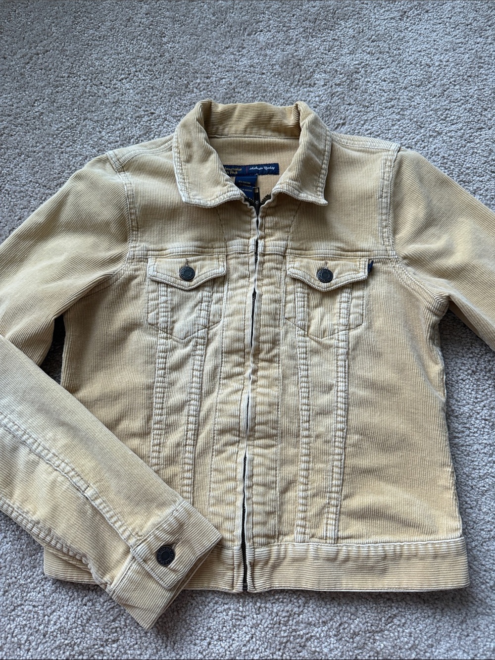 Abercrombie and Fitch Vintage Y2K Corduroy Tan Zip Up Jacket